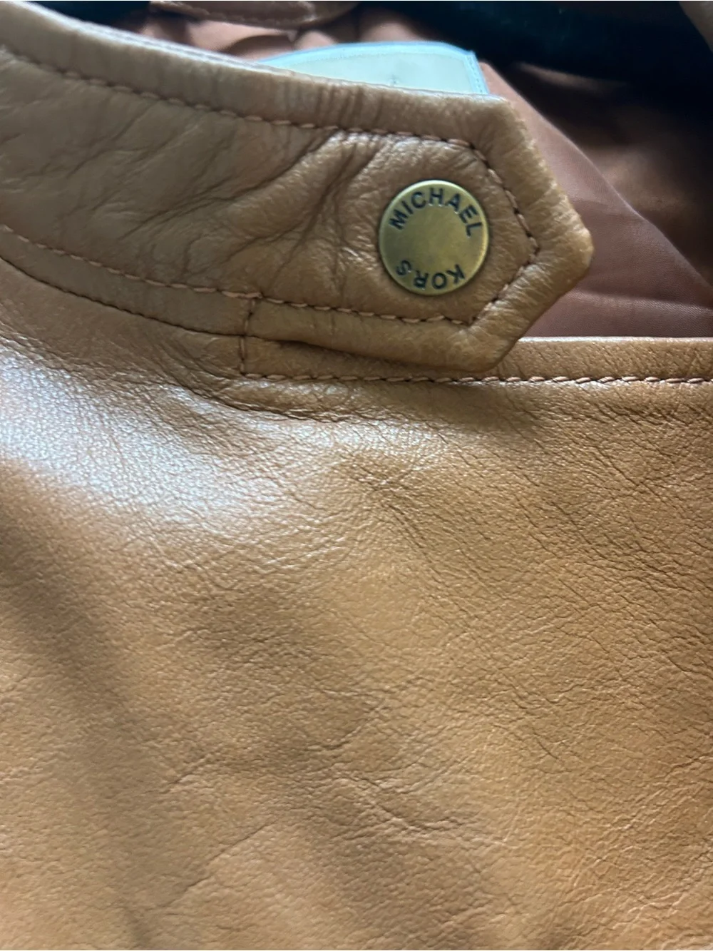 Michael Kors Brown faux Leather crop Asymmetrical Zip Jacket